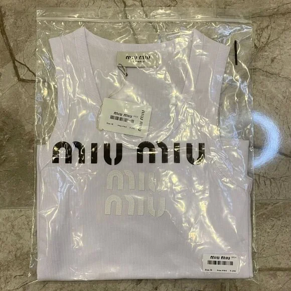 Nwt Miu Miu Women White Cotton Knit Tank Top - Picture 7 of 7